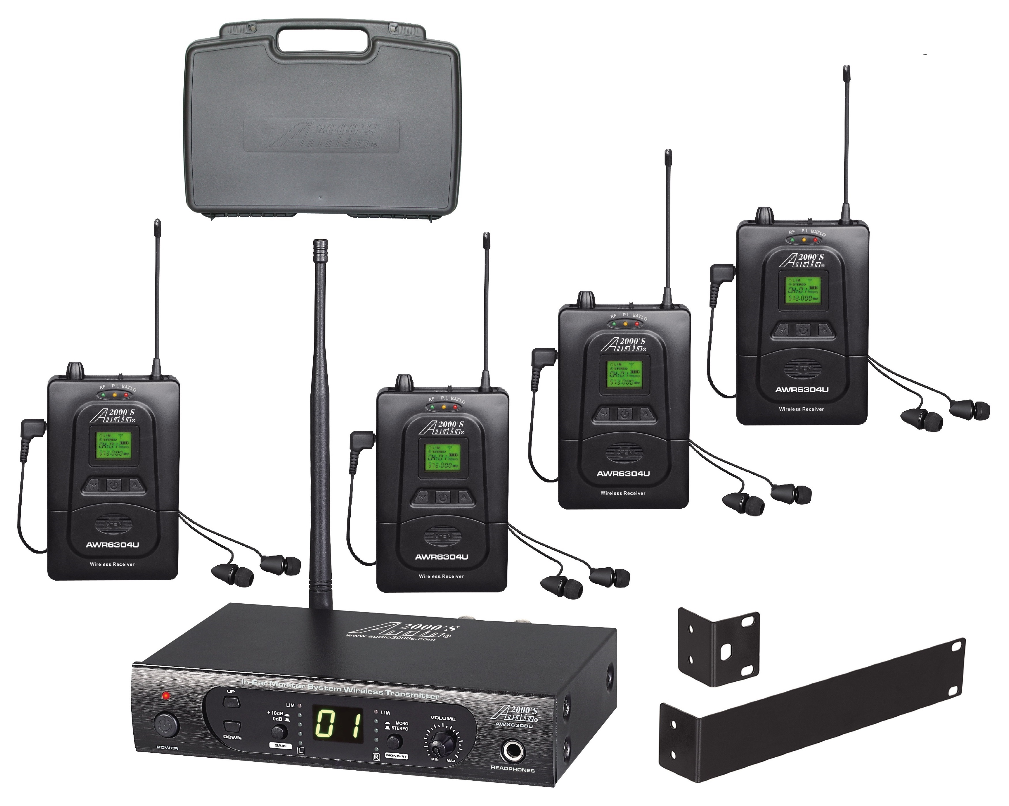 Audio2000S AWM630CU UHF 100 Selectable Frequency Wireless In-Ear Monitor System with Eight Wireless Receivers and a PVC Carrying Case 